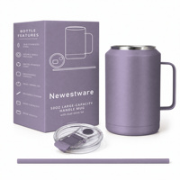 Gobelet isotherme réutilisable de 50 oz avec poignée, double couvercle et paille, en acier inoxydable sans BPA