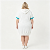 Pulls à demi-zip personnalisés ODM OEM pour femme, collection automne, avec logo, motif tricoté, manches courtes, robe sweat à capuche en maille