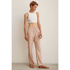 Pantalon large Luna rose poudré en crêpe, taille élastique, bordure passepoilée, taille haute, pour femme - Product Image 4