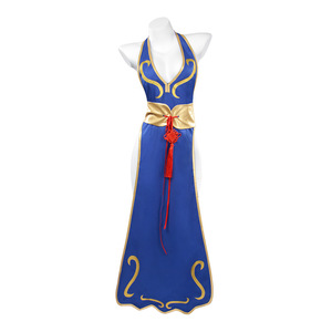 <span class=keywords><strong>Chun</strong></span> <span class=keywords><strong>Li</strong></span> Cosplay robe Costume jeu SF Chunli jeu de rôle bleu Qipao tenue ensemble complet Jackie Kung Fu Halloween fête Costume pour le plaisir - Product Image 1