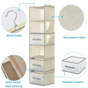 Organisateur de placard suspendu à 6 niveaux avec 3 tiroirs et poches latérales pour vêtements, chaussures, ceintures, sacs à main, design moderne - Product Image 4