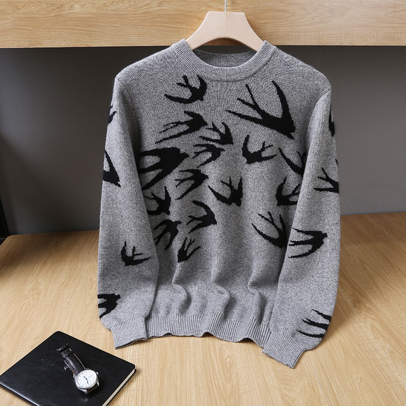 100% Pure Cashmere Autumn Winter New Base Shirt Neck Sweater Knitted Front Anti-pilling Standard Thickness Men's Pullover 600g