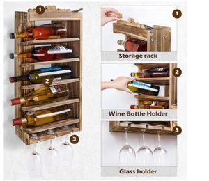 Étagère murale <span class=keywords><strong>en</strong></span> <span class=keywords><strong>bois</strong></span> pour bouteilles de vin, avec <span class=keywords><strong>porte</strong></span>-verres à pied, présentoir rustique pour vin, support de rangement avec <span class=keywords><strong>porte</strong></span>-tire-bouchons - Product Image 3