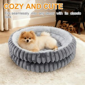 Washable Round Indoor Luxury Super Soft <b>Plush</b> Faux Fur Pet <b>Cat</b> Kitten Bed with Anti-Slip Bottom - Product Image 2