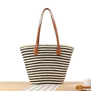 Sac à bandoulière rayé en papier tressé grande capacité pour femme, résistant à l'eau, portable, idéal pour les vacances à la plage – Vente en gros - Product Image 2