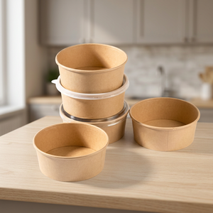 Tazones de Papel Kraft de Grado Alimenticio, Recipientes Desechables Biodegradables para Ensaladas, Sopas, Arroz, Fideos, Comida para Llevar y Catering - Product Image 5