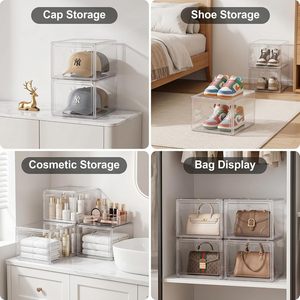 Organizador <span class=keywords><strong>de</strong></span> caja <span class=keywords><strong>de</strong></span> zapatos Caja <span class=keywords><strong>de</strong></span> zapatos <span class=keywords><strong>de</strong></span> <span class=keywords><strong>plástico</strong></span> apilable con puerta delantera Caja <span class=keywords><strong>de</strong></span> almacenamiento <span class=keywords><strong>de</strong></span> zapatos Contenedores para exhibición Zapatillas <span class=keywords><strong>de</strong></span> deporte Fácil montaje - Product Image 5