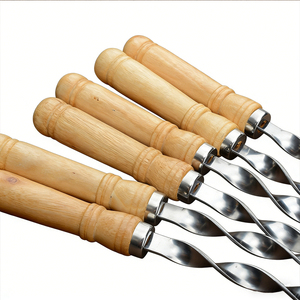 Accesorios para Parrilla de Camping al Aire Libre, Brochetas de Carne Duraderas de Primera Calidad, Brochetas de Acero Inoxidable para Barbacoa con Mango de Madera - Product Image 4