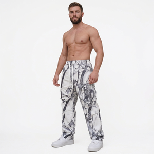 <b>Men's</b> <b>White</b> Abstract Pattern Waterproof Sweatpants Elastic Waist Drawstring Casual Loose Fit Lightweight Polyester Joggers - Product Image 1