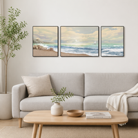 Décoration murale pour la maison et le bureau, art nature, paysage côtier, paysage marin texturé 3D, triptyque, peinture sur toile texturée en relief peinte à la main
