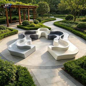Modular Color-Block FRP Curved <b>Bench</b> Set Interlocking Puzzle-Shaped Outdoor Furniture - Product Image 2