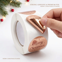 Autocollants de Noël personnalisés en feuille d'or holographique, étiquettes de Noël personnalisées pour les épiceries, petites entreprises, écologiques