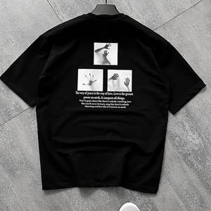 Zwart Custom Zeefdruk Drop Shoulder <span class=keywords><strong>100</strong></span> Procent Ronde Hals T-Shirt Oversized Mannen Zwart 280 Gsm Katoen T-Shirt T-Shirt - Product Image 3