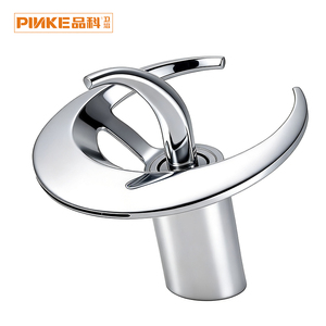 Robinet de lavabo en laiton chromé, base annulaire forme UFO, bec courbé élégant, montage sur comptoir, monocommande, cartouche céramique, pour lavabo de salle de bain - Product Image 1