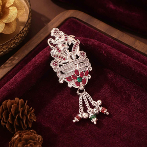 Broche de sari argentée pour femme, élégante, ornée de pierres, clip de dupatta traditionnel, broche porte-clés de taille, bijoux raffinés - Product Image 2