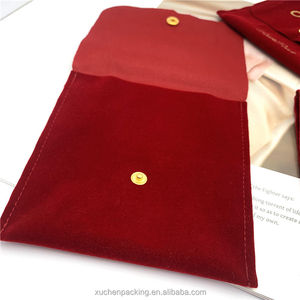 Bijoux en velours de couleur bordeaux emballage cadeau enveloppe pochette sac avec bouton doré pochette à rabat en velours pour boucles d'oreilles bague collier - Product Image 6