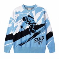 Pull en tricot jacquard personnalisé avec logo, style ski, 100 % coton, col rond, pour femme, hiver, sports de plein air, chaud, colorblock, OEM ODM