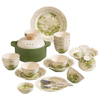 Ensemble de bols et de plats à soupe en céramique à motif végétal Suzuki, allant au micro-ondes, design frais et mignon, vaisselle de haute qualité pour la maison