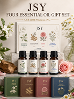 Coffret Cadeau de 4 Huiles Essentielles Marque Blanche 10mL Jasmin Bois de Santal Rose Camomille Aromathérapie OEM ODM Fabricant Personnalisé Vente en Gros