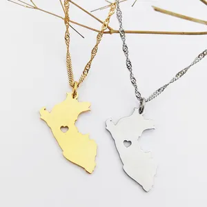 18K Gold Plated Personalized I Love Peru With Heart Charm Necklace Stainless Steel Peru Country Map Necklace Peru Map Jewelry