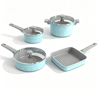 Ensemble de casseroles en alliage d'aluminium moulé sous pression, écologique, 7 pièces, revêtement céramique antiadhésif, design à fond plat, cadeau