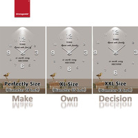 Horloge murale DIY Vangold grande en argent, autocollant miroir acrylique 3D sans cadre, horloge décorative pour salon, décoration moderne pour la maison, 120 cm