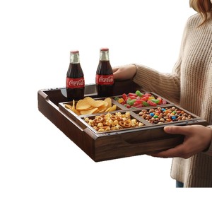 Wooden Divided <b>Snack</b> <b>Tray</b> Set Solid Wood With Handle For Serving Food Storage Brown Color - Product Image 5
