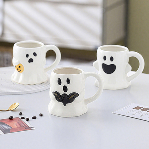Wholesale Halloween Ceramic <b>Mug</b> <b>Cute</b> Ghost Face 3D Design 301-400ml Microwave Dishwasher Safe Customizable Color Logo Party Gift - Product Image 1