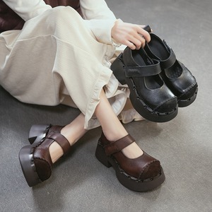 Nouvelles chaussures décontractées pour femmes en cuir de vachette véritable, style vintage, à semelle épaisse, collection Printemps 2026 - Product Image 5