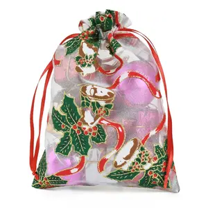 批发库存圣诞拉绳欧木莎礼品袋，用于礼品包装的圣诞欧布袋
