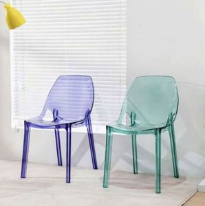 Chaise en cuir transparent de luxe léger, chaise de table pour salon de thé, chaise de salle à manger domestique, tabouret de maquillage, design Art Déco, forme USA - Product Image 4