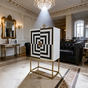 Buffet moderne à portes en verre à motif zèbre, peint à la main, art senior, armoire latérale décorative, buffet <span class=keywords><strong>haut</strong></span> - Product Image 6