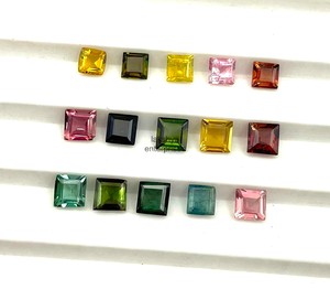 Piedras preciosas facetadas de corte cuadrado de turmalina Natural de 6mm cuentas calibradas sueltas para hacer pendientes piedra de turmalina múltiple al por mayor - Product Image 5