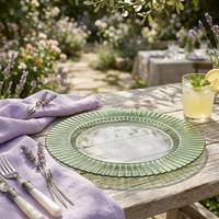 Assiette de présentation en verre plissée verte de 13 pouces pour la maison, les cafés, les hôtels et la restauration – Vente en gros