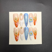 Fournisseur de faux ongles en acrylique de luxe faits à la main, style océan estival, 10 pièces, qualité supérieure, 3D