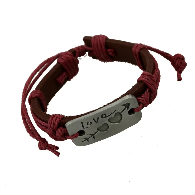 Pulseira de couro casal q743, bracelete e pulseira com envólucro de coração