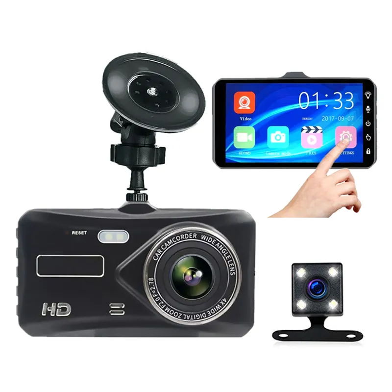 4 इंच 1080P 32GB दोहरी कैम लेंस कार बैकअप कैमरा ब्लैक बॉक्स रिकॉर्डर Dashcam