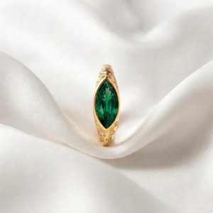 Unique Green <b>Emerald</b> Marquise Gemstone <b>Ring</b> for Women Minimalist Jewelry Design Featuring Natural Stone Handmade Sterling <b>Silver</b> - Product Image 2