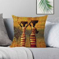 Housse de Coussin Décorative en Lin Motif Danse Africaine Dessin Animé Africain pour Décoration d'Intérieur