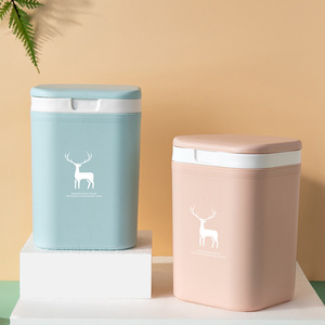 Mini Desktop Trash Can Rectangular Flip Top Dark Blue Kitchen Bathroom Waste Bin Indoor Use 135g YM-201 - Product Image 2