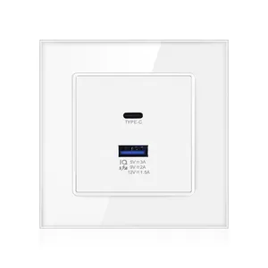 Interruptor de pared Uk, toma de corriente Usb de carga rápida tipo c, 18W, PD, de vidrio