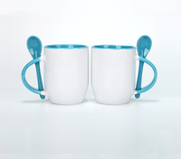 Mug en céramique 11oz avec cuillère, tasse à café à sublimation par transfert thermique, émaillée, vente en gros, qualité alimentaire, pour mariage, Noël, logo personnalisé, design moderne