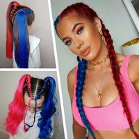 Lot de 2 extensions de queue de cheval tressée avec élastique, lisses et élégantes, à enrouler, rouge et bleu contrastés, 26 pouces