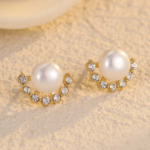 Perla artificiale <span class=keywords><strong>di</strong></span> zircone unica francese alla rinfusa ipoallergenica piccola perla carina inossidabile <span class=keywords><strong>orecchini</strong></span> <span class=keywords><strong>di</strong></span> gioielli <span class=keywords><strong>di</strong></span> moda <span class=keywords><strong>per</strong></span> ragazze - Product Image 2