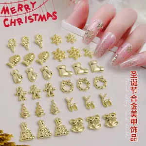 Lega di natale oro metallo fiocco di neve campana alce accessori per unghie 3d per ciondoli per Manicure ciondoli decorativi per Nail Art fai da te