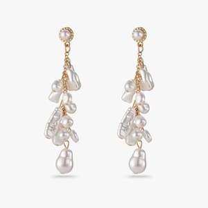 Boucles d'oreilles pendantes longues en perles baroques artistiques, style vintage, avec chaîne dorée et pompon, multi-perles, bijoux fantaisie pour femme - Product Image 3