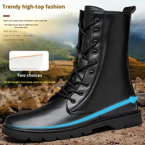 Bottes en cuir pour hommes, bottes à la cheville en peluche pour l'automne et l'hiver, confortables, antidérapantes, bottes de moto, chaussures chaudes pour hommes pour l'hiver - Product Image 5
