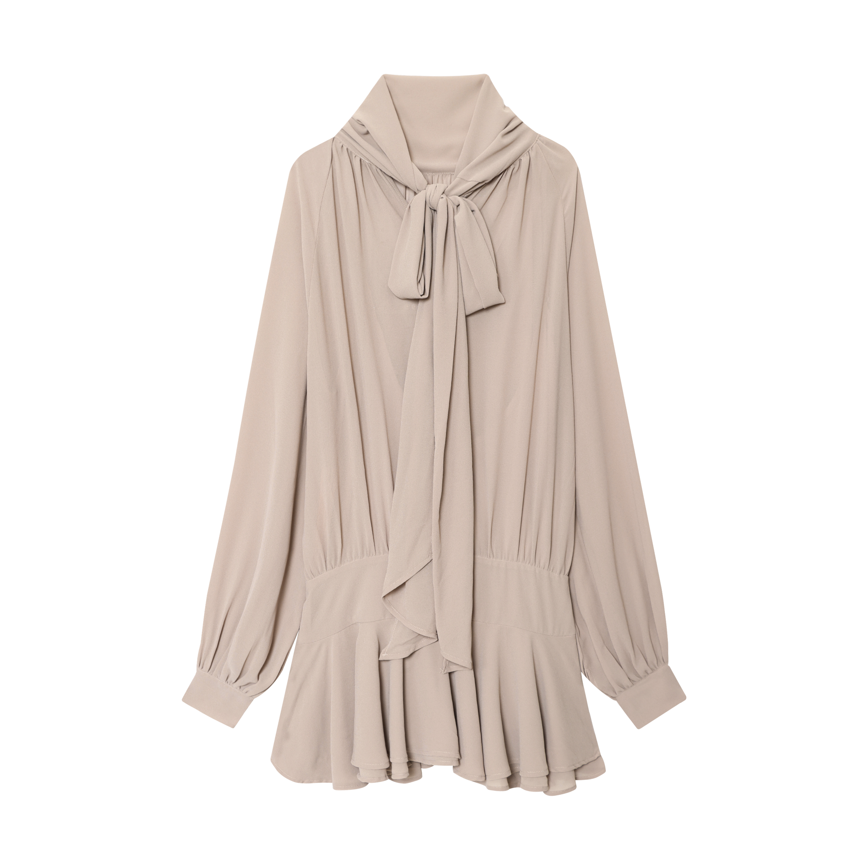 beige long sleeve dress casual Short Gingham Print Casual Dress with Long Sleeves Apricot / M