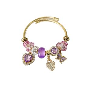 2025女性用18Kゴールドステンレス鋼ブレスレットハートバタフライブルーパープルダイヤモンドストーンファッションチャーム - Product Image 1