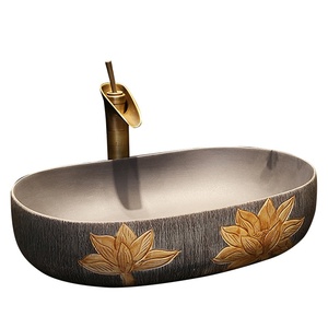 Lavabo da <span class=keywords><strong>bagno</strong></span> ovale in marmo con incisioni a strisce, smaltato a forno, colore blu e argento, lavabo artistico da appoggio, all'ingrosso - Product Image 6